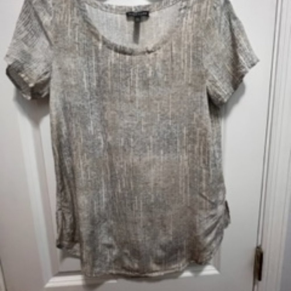 Eileen Fisher XXS 100% silk top gray/ tan